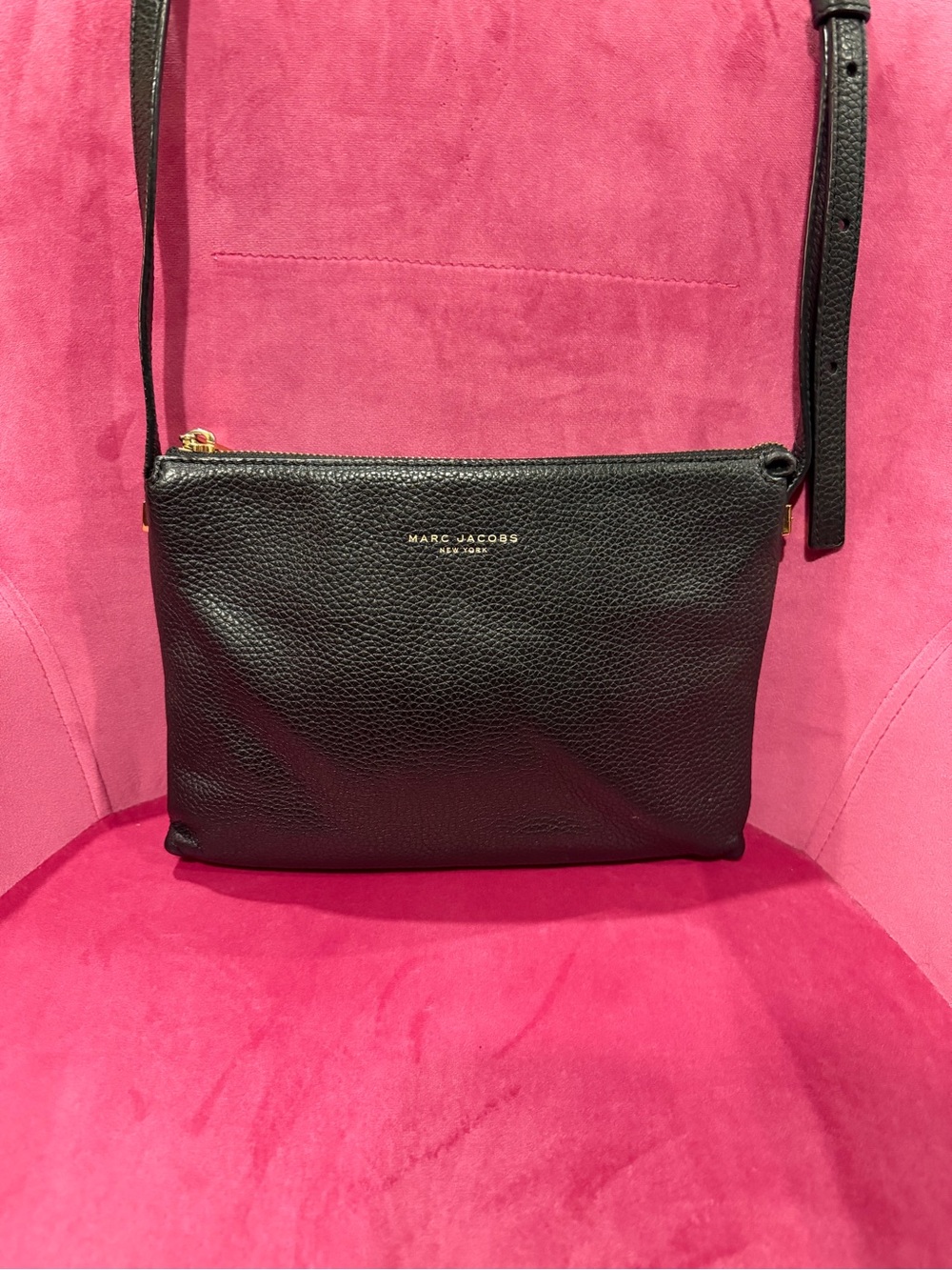 Marc Jacobs Black Pebbled Leather Crossbody with Gold Logo